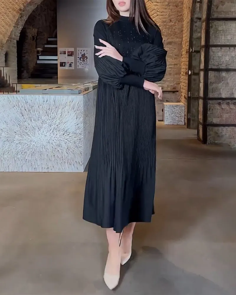 50% discount 🔥 Elegant dress with lantern sleeves in solid color
