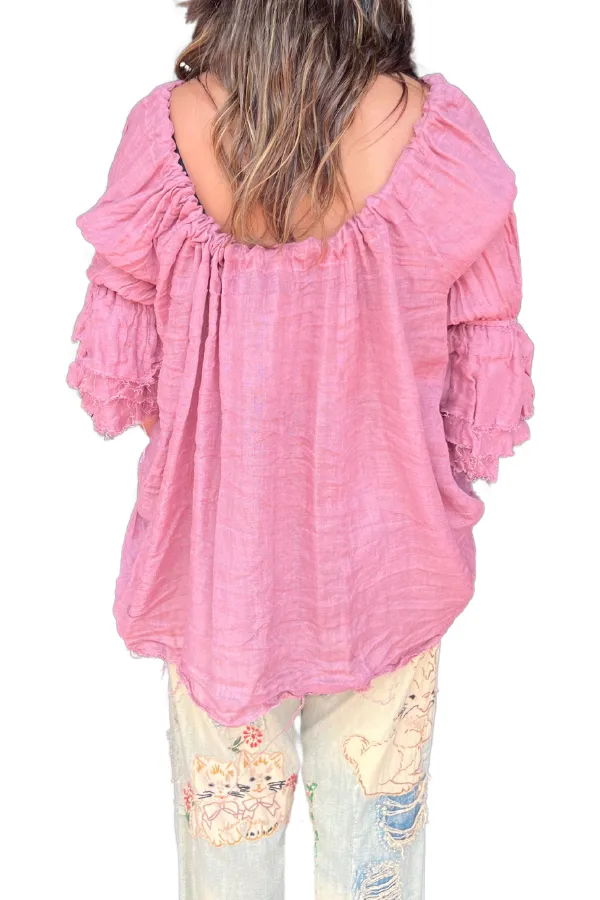 AMANO BUTTON BACK BLOUSE (LINEN GAUZE) ROSE