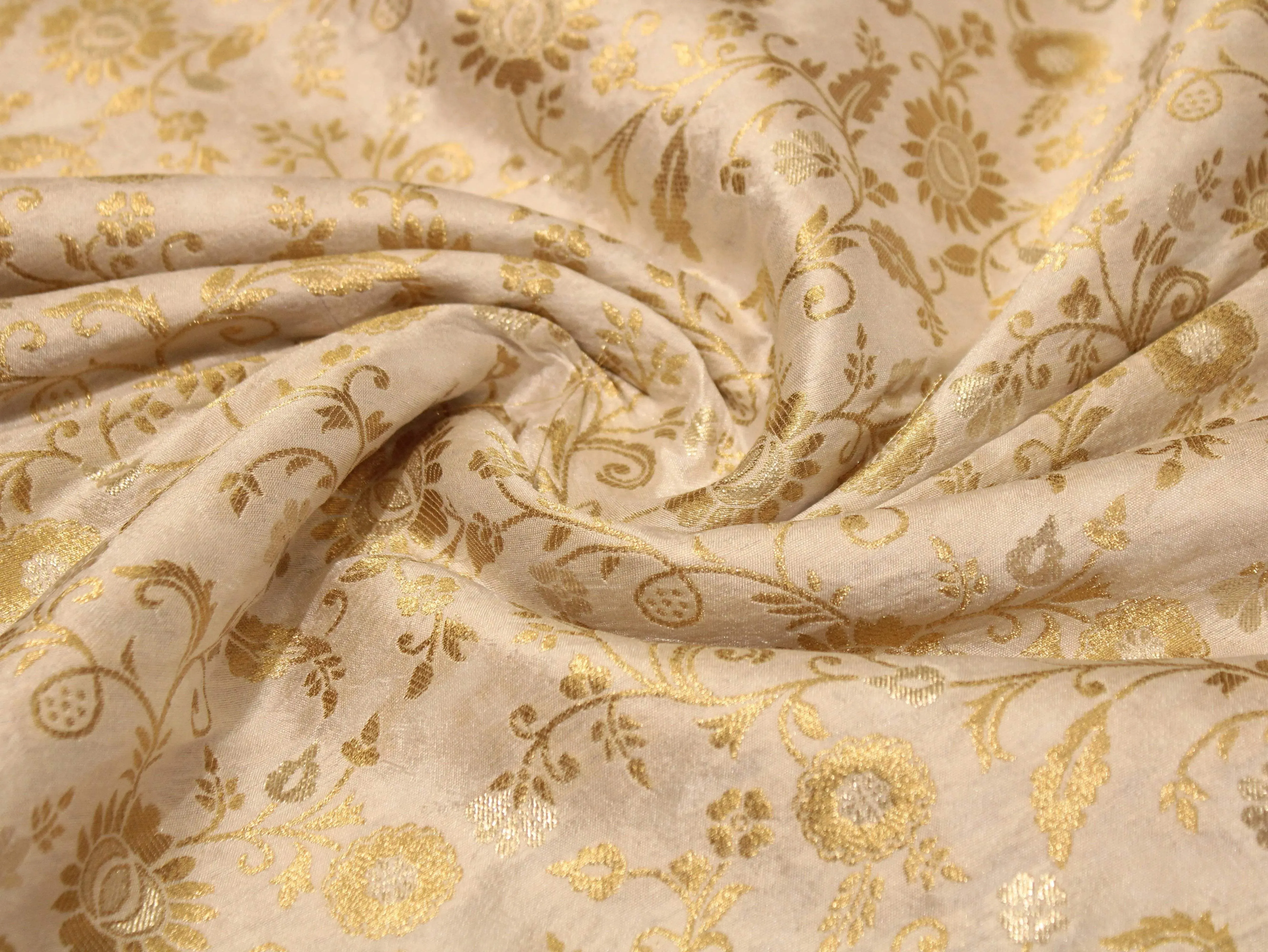 Banarasi Floral Brocade Fabric - White Dyeable