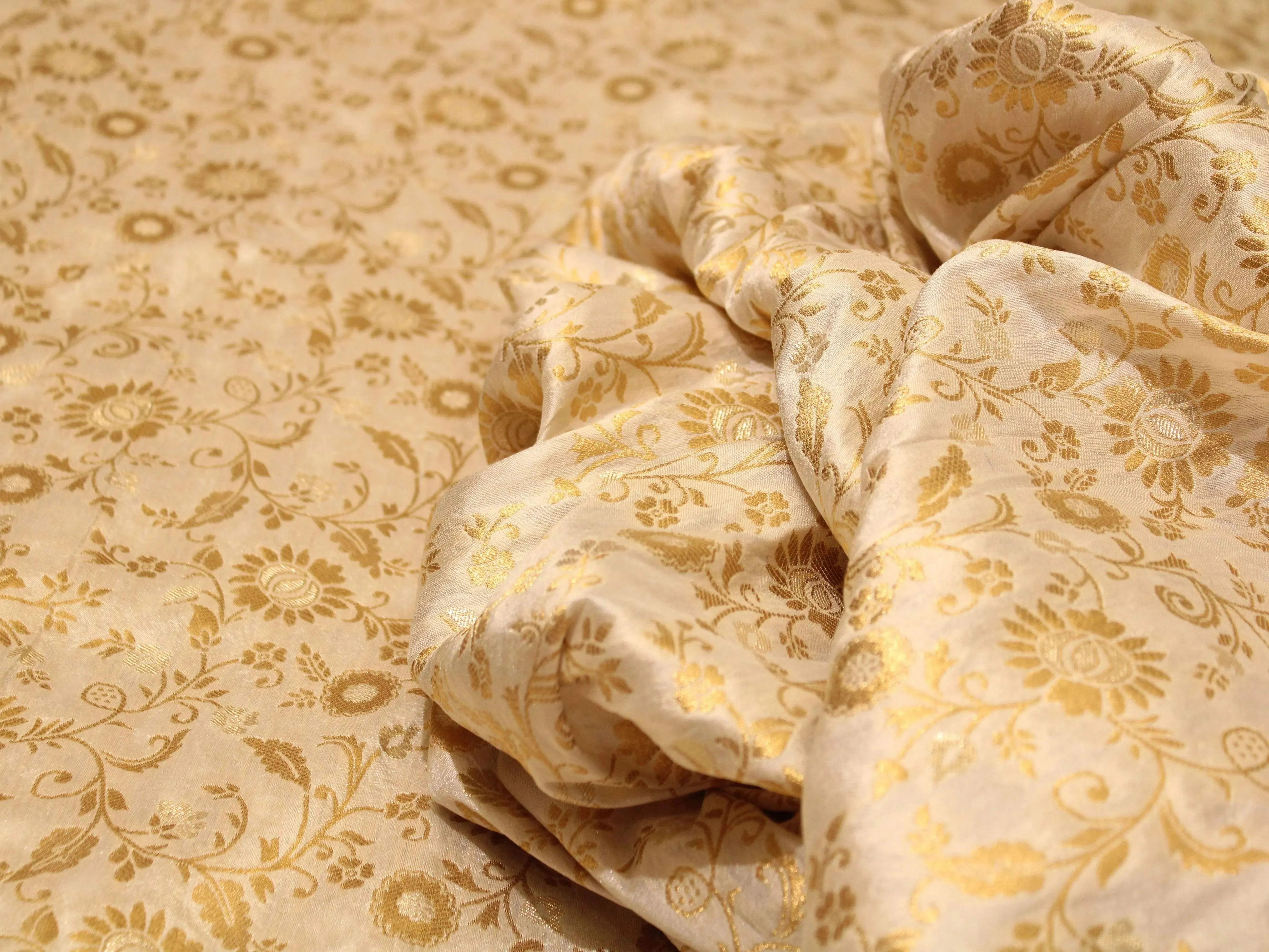 Banarasi Floral Brocade Fabric - White Dyeable