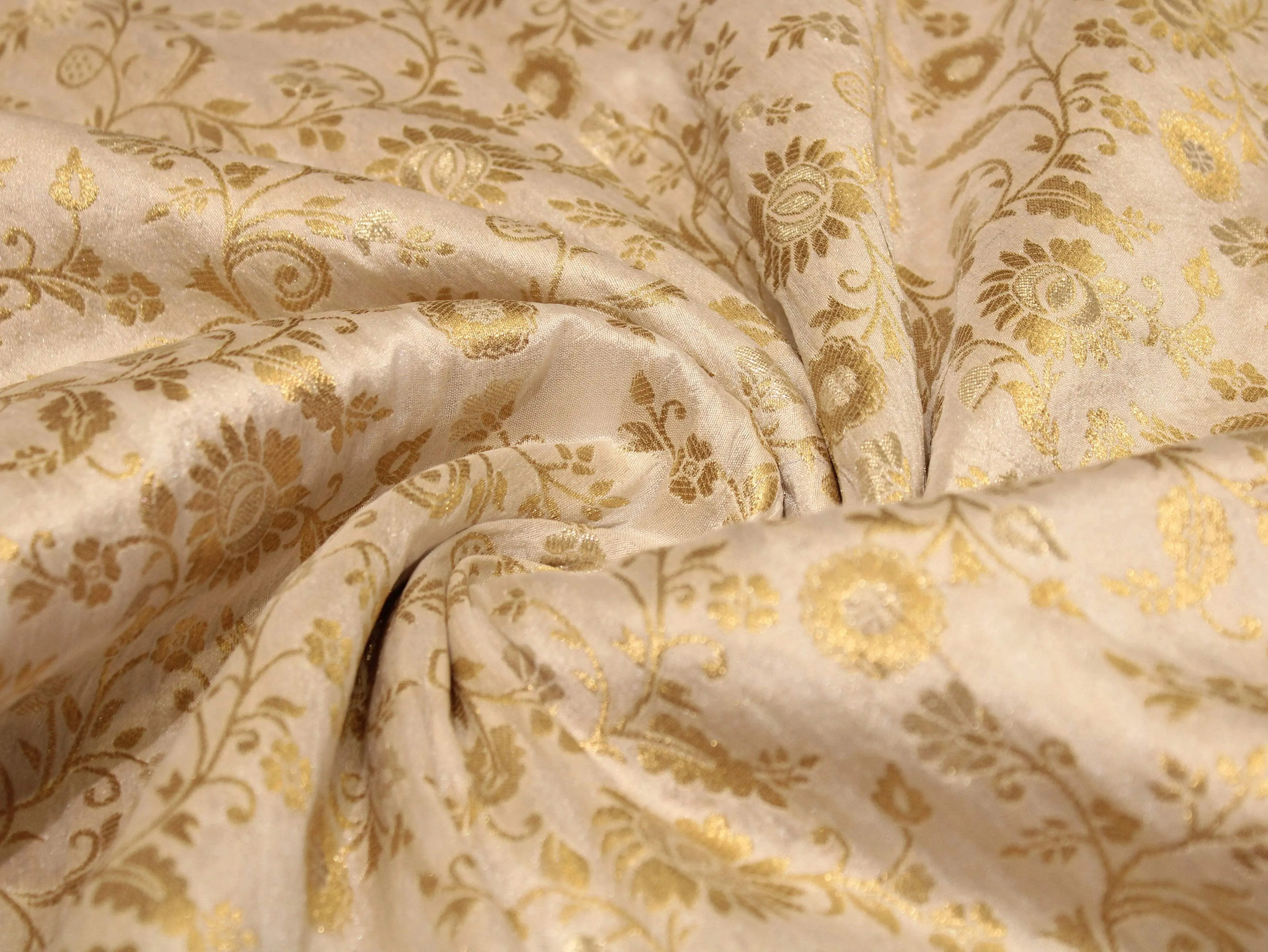 Banarasi Floral Brocade Fabric - White Dyeable