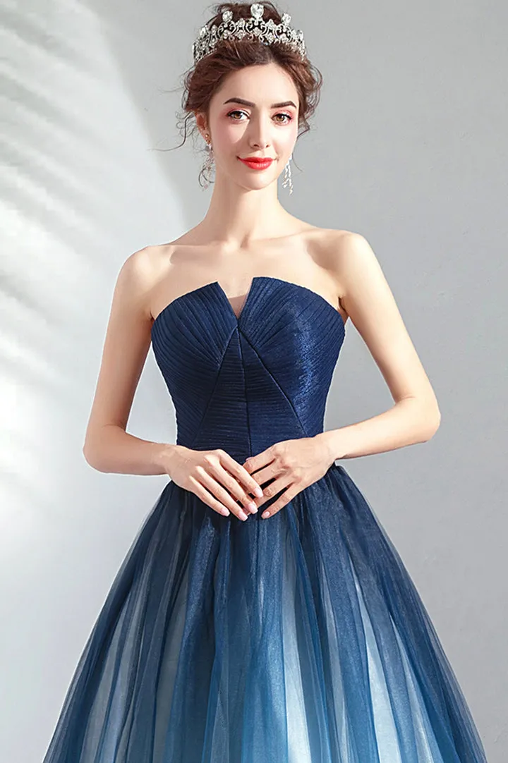 Blue Gradient Tulle Long Party Dresses A-Line Elegant Lace-Up Prom Dresses Off Shoulder