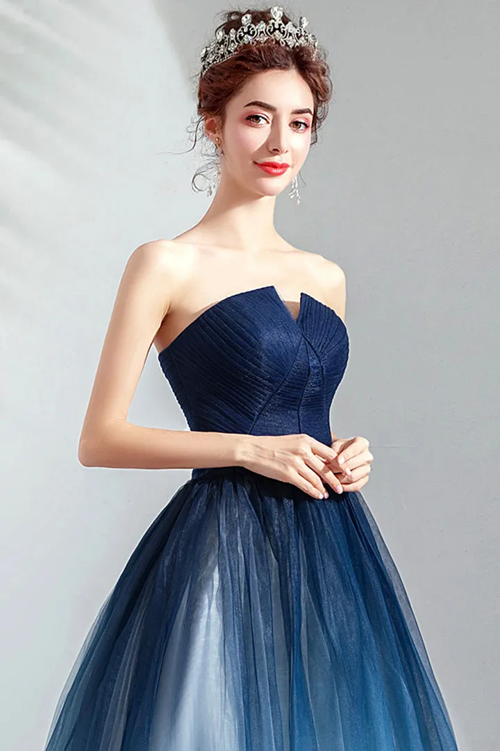 Blue Gradient Tulle Long Party Dresses A-Line Elegant Lace-Up Prom Dresses Off Shoulder
