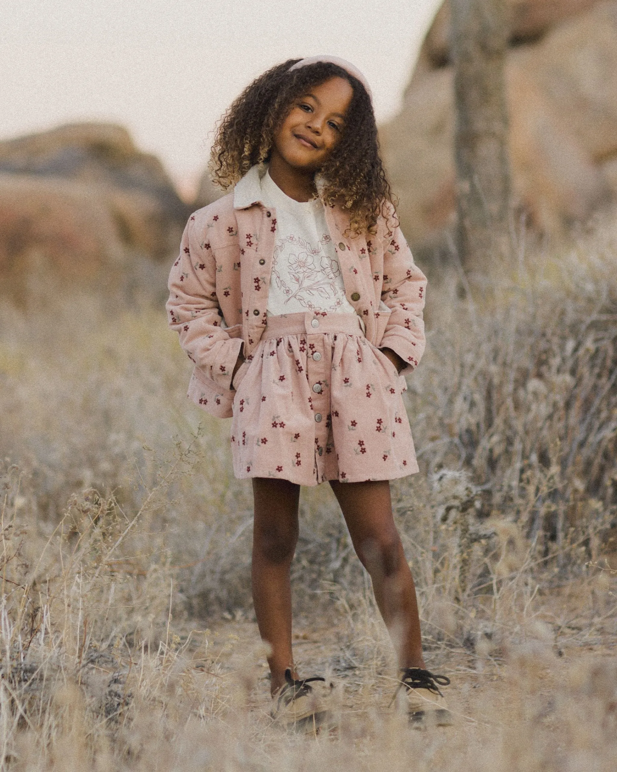 Button Front Mini Skirt - Blossom Embroidery