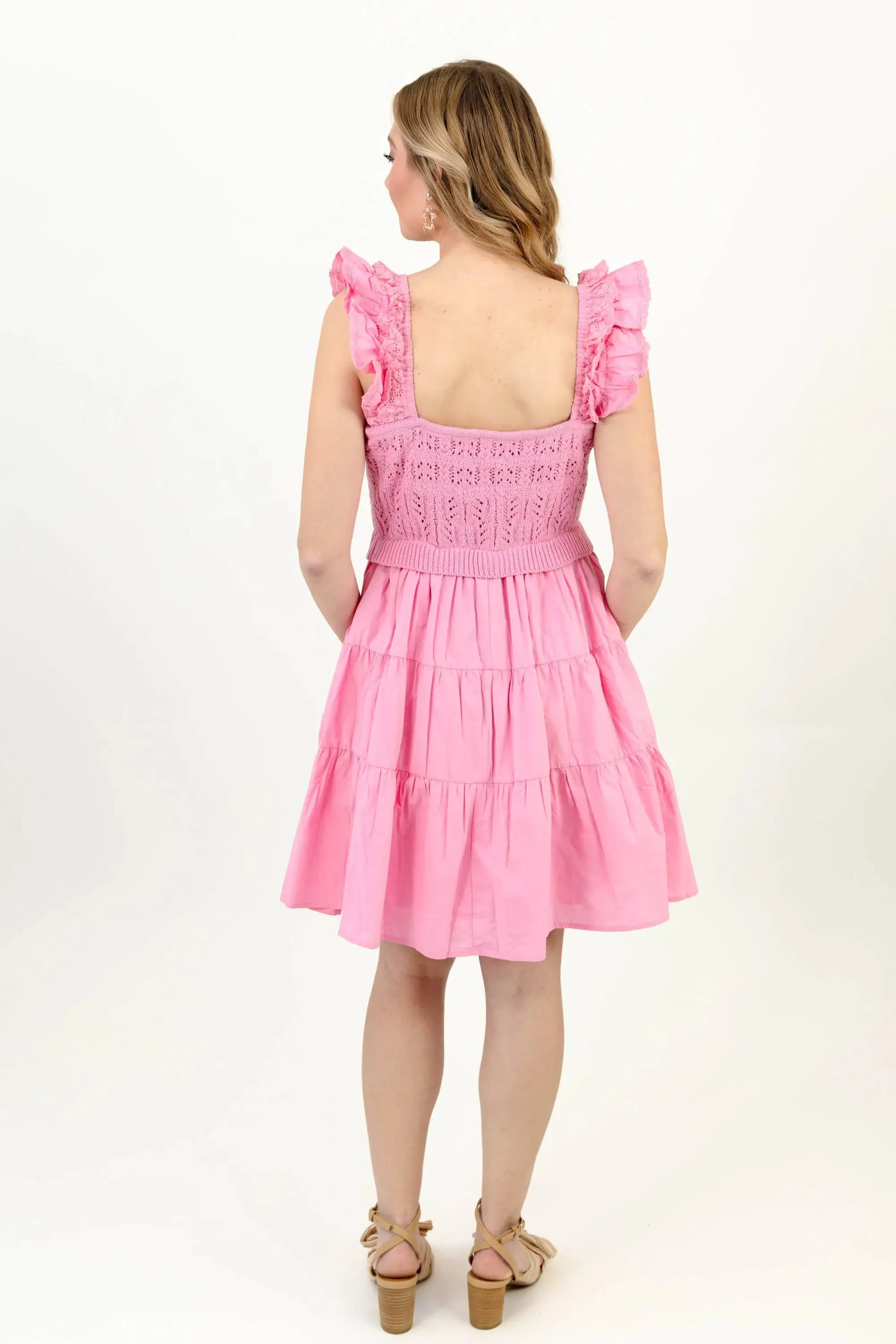 Completely In Tune Pink Crotchet Dress