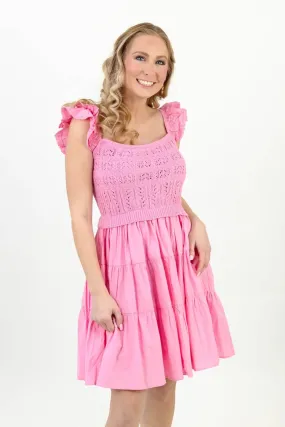 Completely In Tune Pink Crotchet Dress