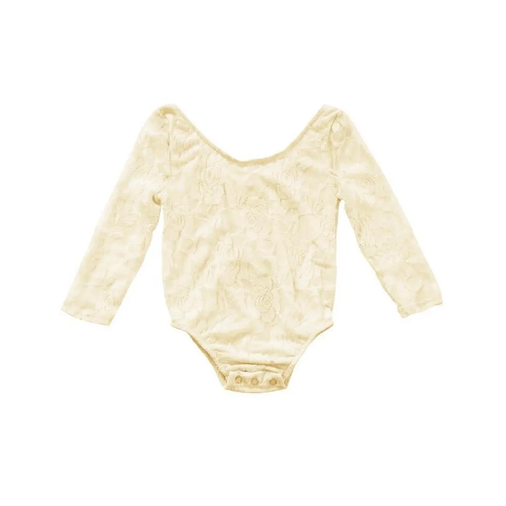 Cream Long Sleeve Lace Leotard