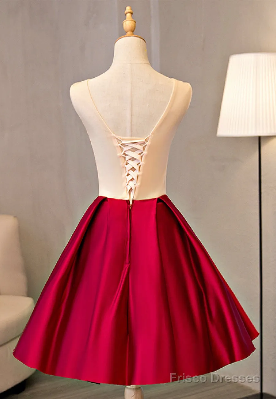 Cute Saitn Lace Short Prom Dresses, A-Line Party Dresses