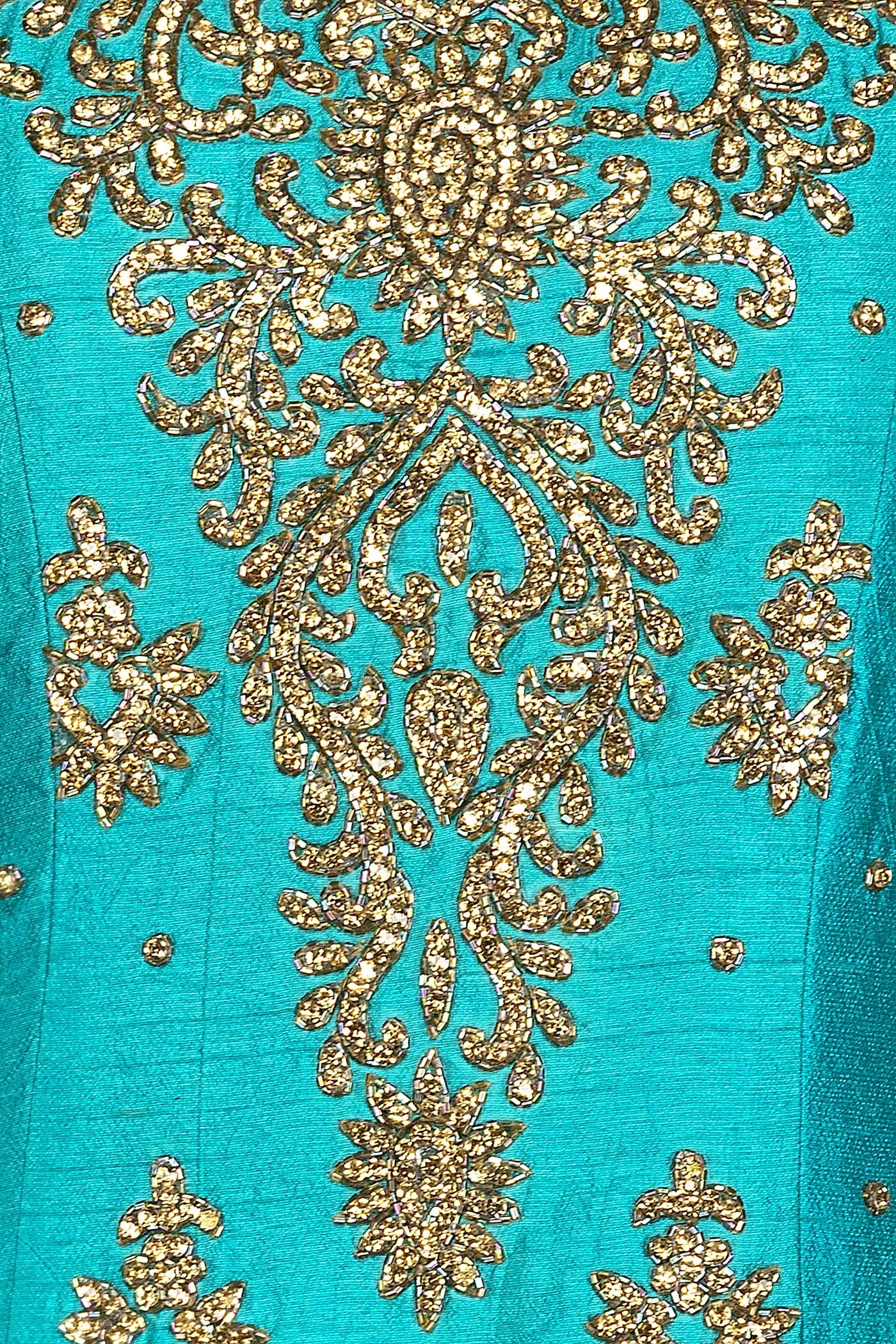 Dark Green Silk Long Kameez With Bootie Georgette Lehenga And Orange Net Dupatta