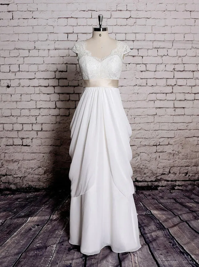Draped Wedding Dresses,Casual Modest Wedding Dress,WD00366
