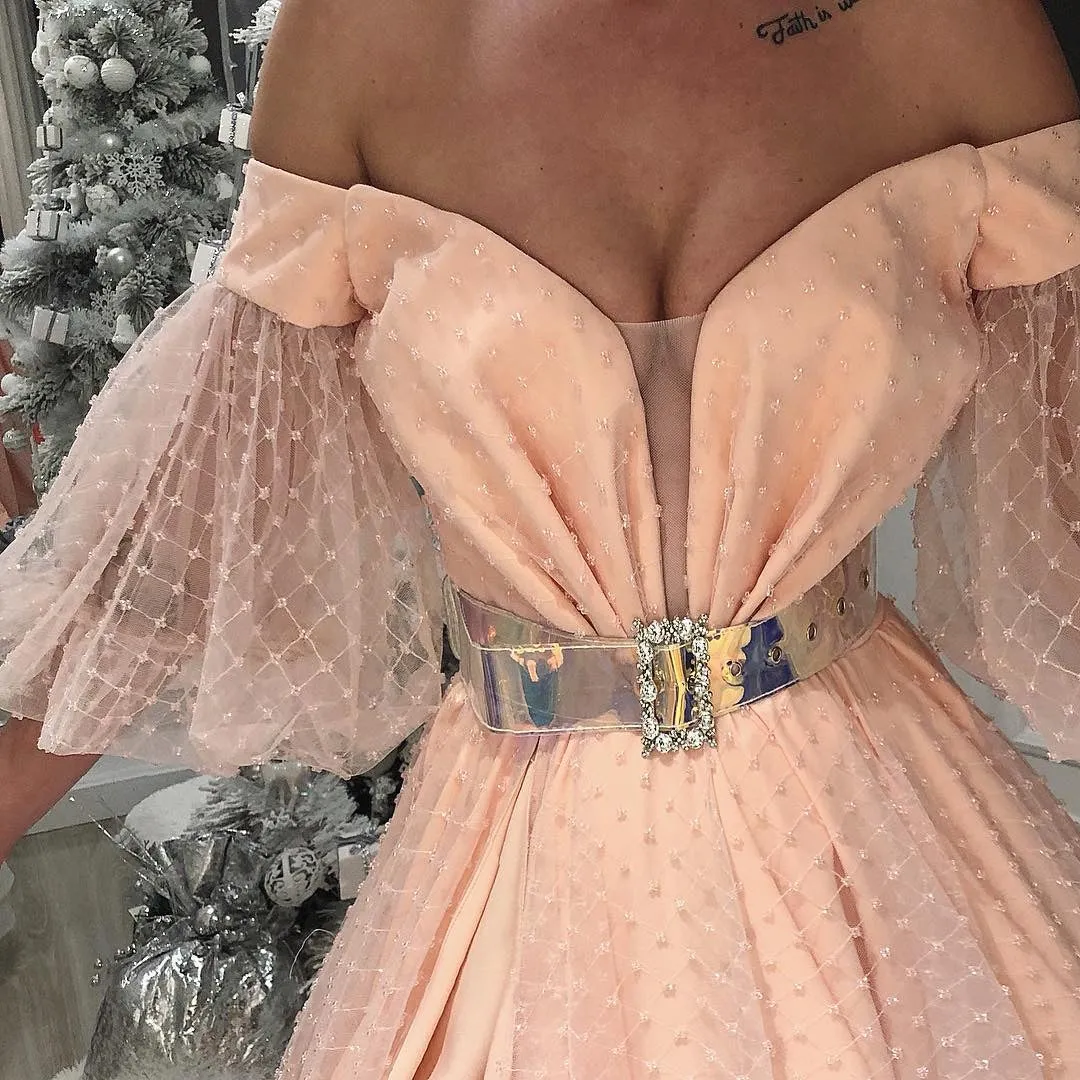 Edith Puff Sleeves Pink Evening Dress