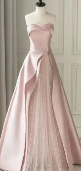 Elegant Dresses Gowns Evening Dresses Strapless A Line Pink Long Prom Dress Formal Birthday Party Dress
