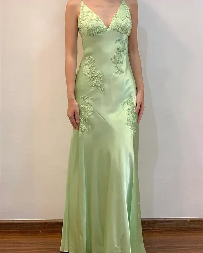 Elegant Gowns Evening Dresses Green Satin A Line Long Prom Dresses Formal Party Dress Prom Dress Shops