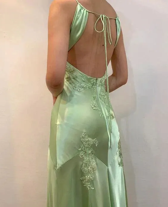 Elegant Gowns Evening Dresses Green Satin A Line Long Prom Dresses Formal Party Dress Prom Dress Shops