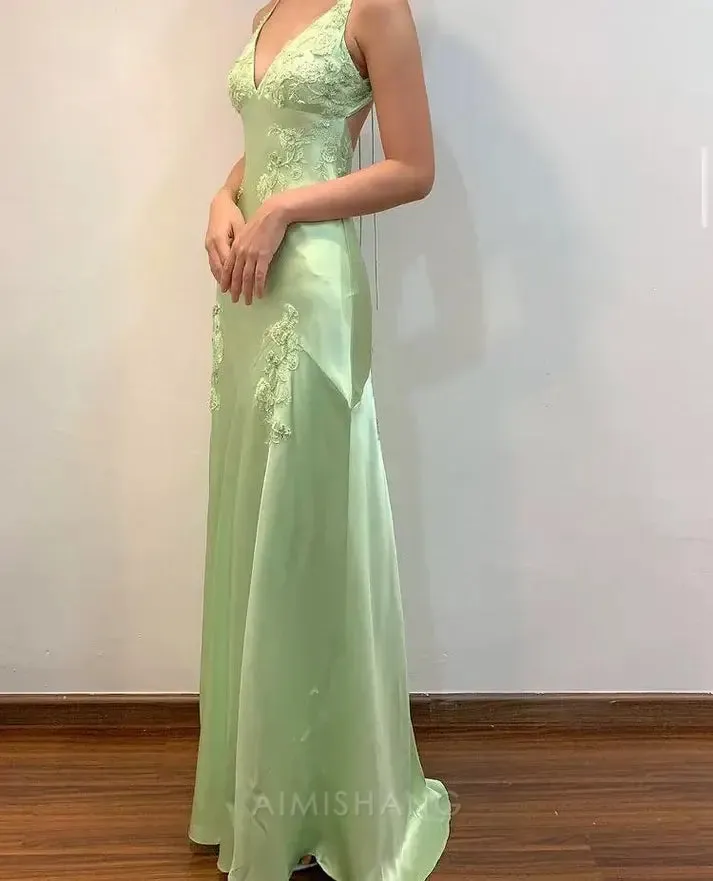 Elegant Gowns Evening Dresses Green Satin A Line Long Prom Dresses Formal Party Dress Prom Dress Shops