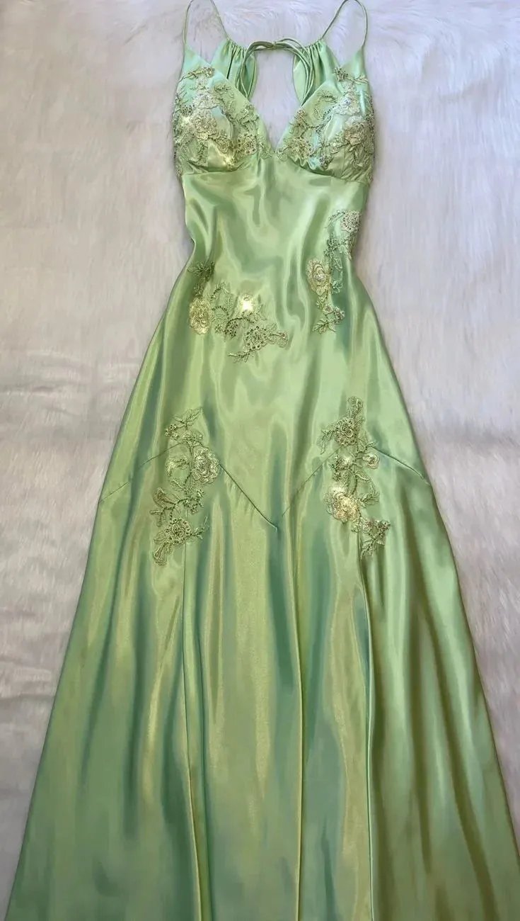 Elegant Gowns Evening Dresses Green Satin A Line Long Prom Dresses Formal Party Dress Prom Dress Shops