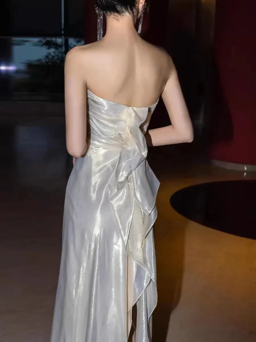 Elegant Gowns Evening Dresses Strapless A Line Long Prom Dress Formal Evening Party Dress