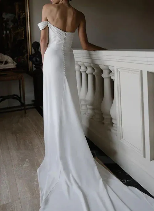 Elegant Sheath One-Shoulder Sleeveless Satin Wedding Dresses with Slit
