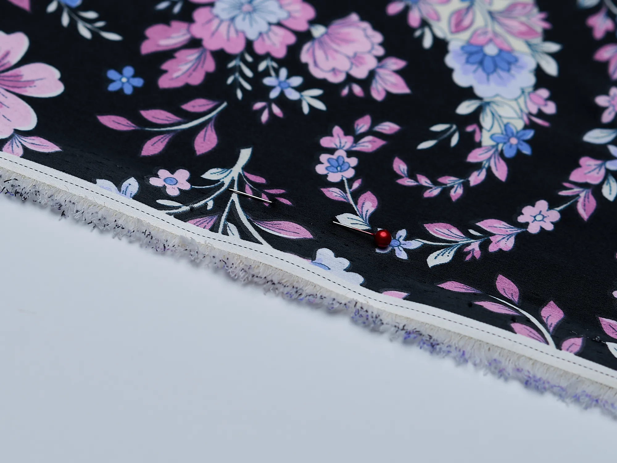 Faux silk charmeuse satin fabric by the yard - Black purple floral paisley print