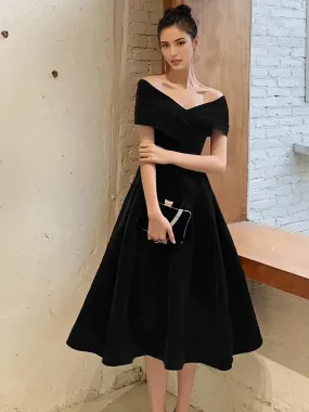 Formal Wear Dresses Black Off Shoulder Velvet Knee Length Formal Prom Dress Evening Party Dress Prom Dresses Shops Formal Women's Dresses