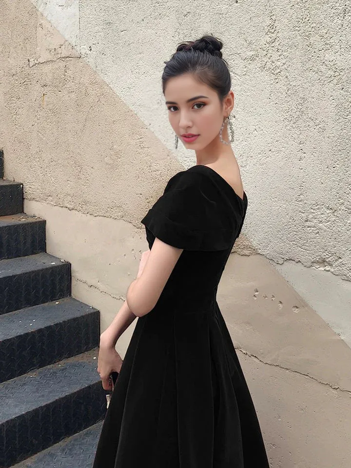 Formal Wear Dresses Black Off Shoulder Velvet Knee Length Formal Prom Dress Evening Party Dress Prom Dresses Shops Formal Women's Dresses