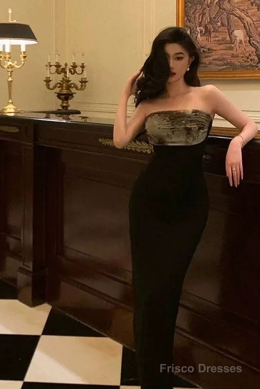 Gorgeous Sheath Strapless Date Night Dress Black Prom Dresses Party Dress Birthday Outfits