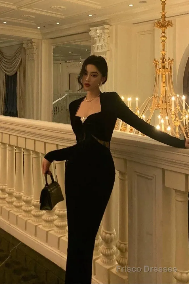 Gorgeous Sheath Strapless Long Sleeves Black Date Night Dress Prom Dresses Birthday Outfit