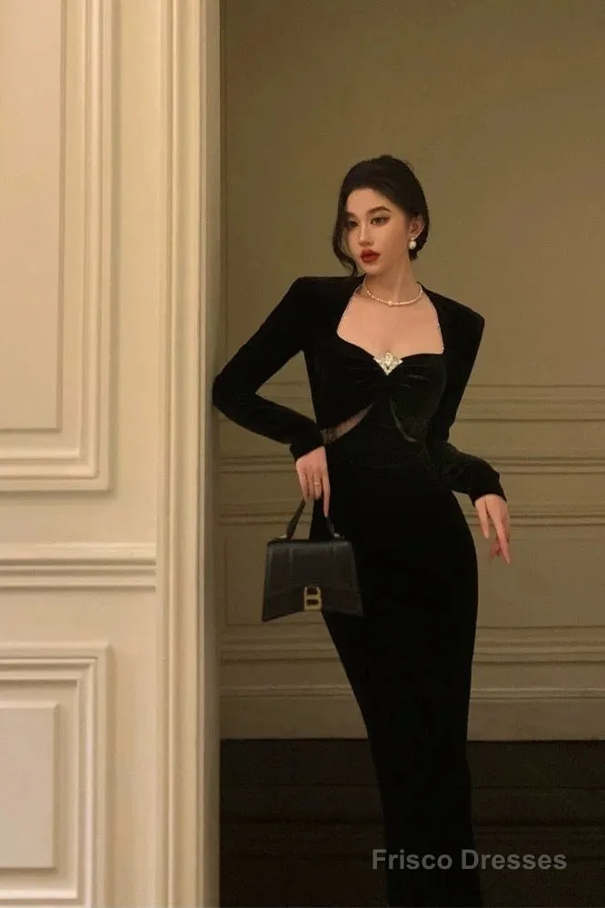 Gorgeous Sheath Strapless Long Sleeves Black Date Night Dress Prom Dresses Birthday Outfit