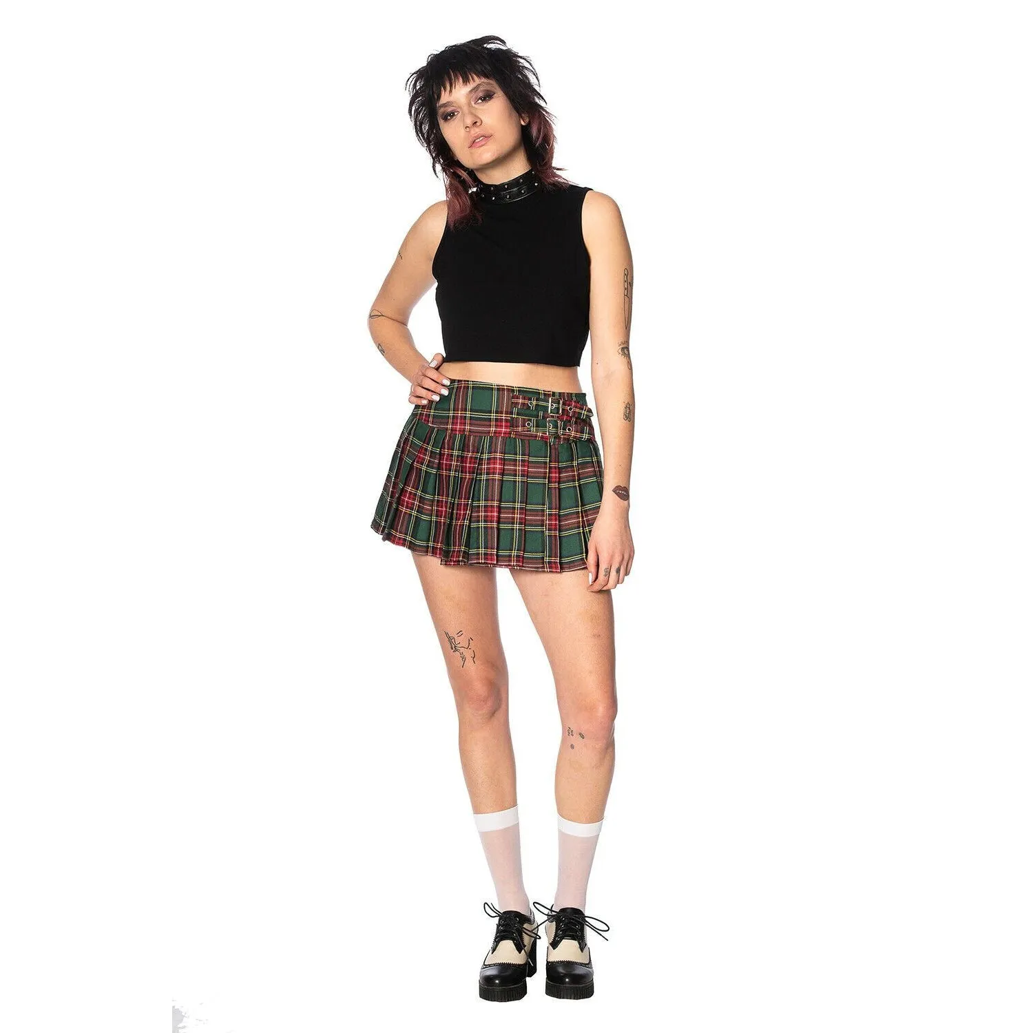 Green Tartan Womens Mini Skirt
