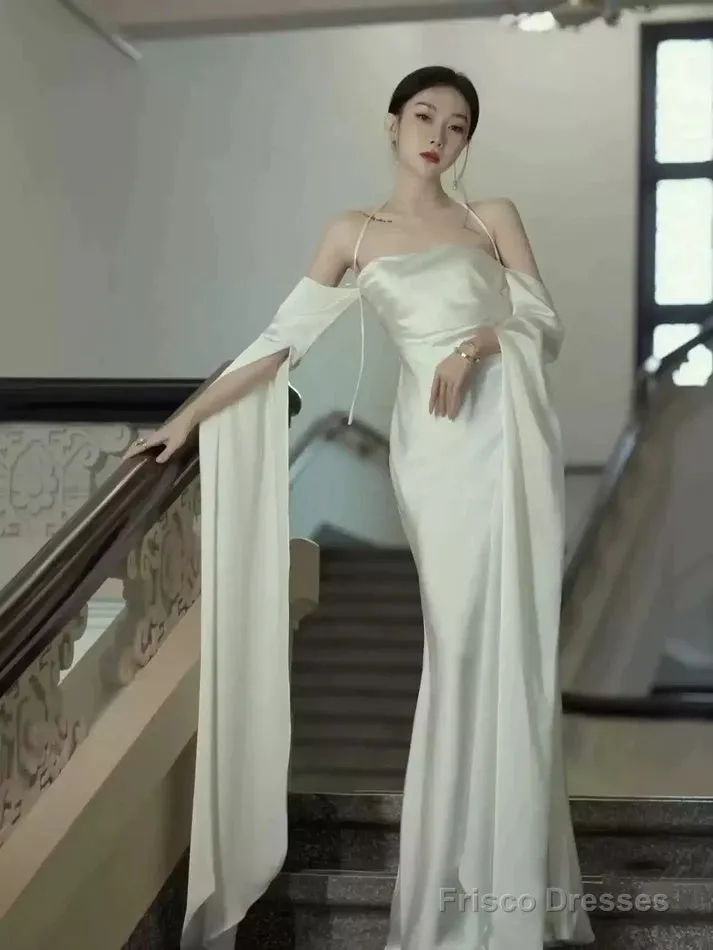 Ivory Satin Sheath Long Prom Dresses Formal Party Dresses