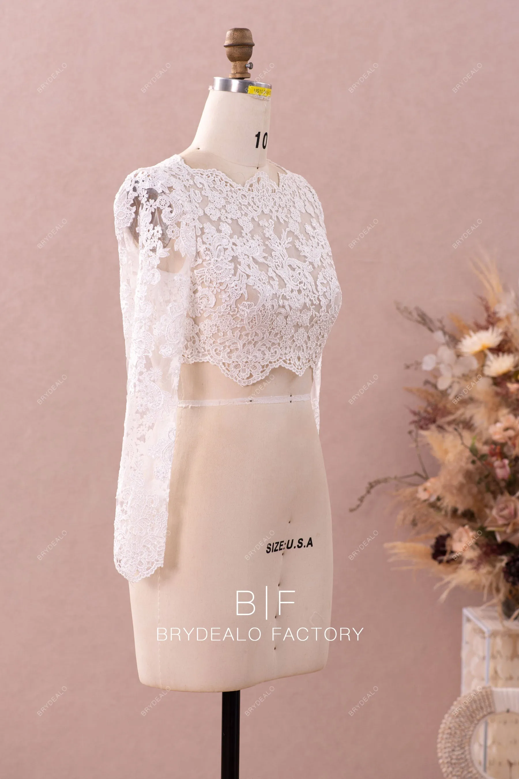 Lace Crop Top Scalloped Neck Bridal