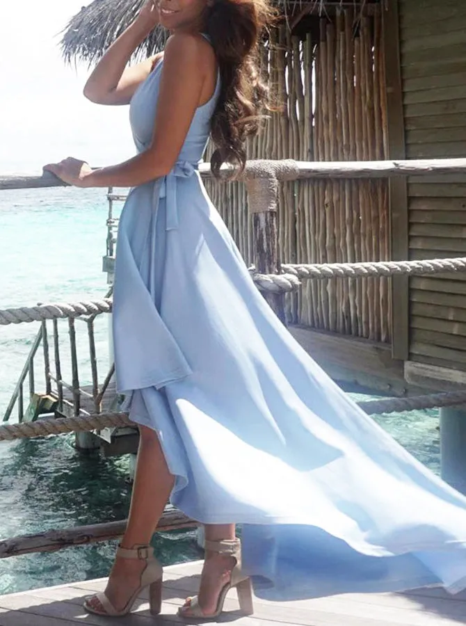 Light Blue Prom Dresses,High Low Prom Dress,Simple Homecoming Dress,PD00256