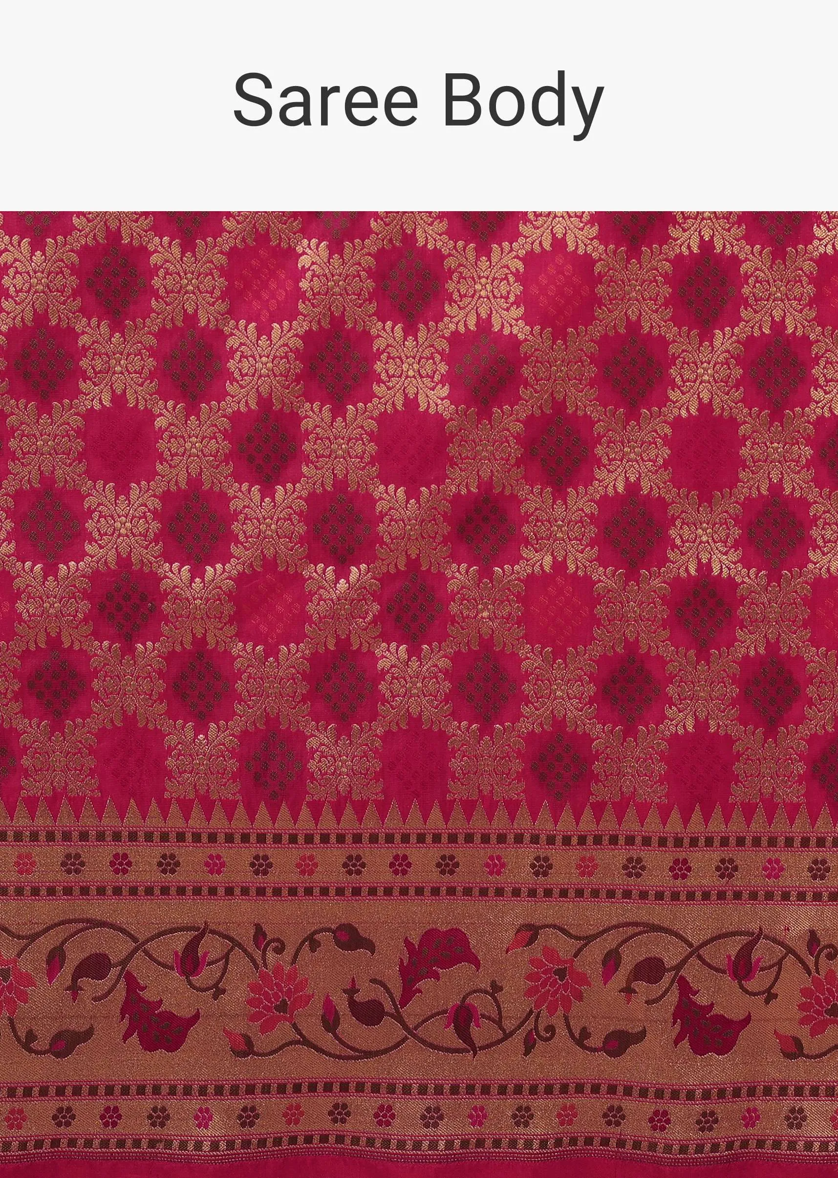 Magenta Pink Saree In Pure Banarasi Silk With Upada Zari Weave In Floral Jaal Work