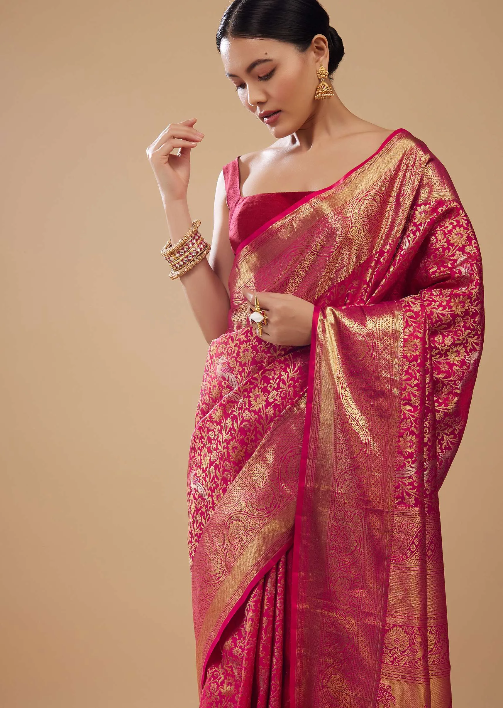 Magenta Pink Woven Kanjivaram Silk Saree