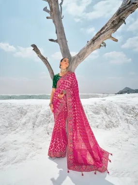 Purple Bandhani Patola Saree with Zari Borders & Dual Blouses