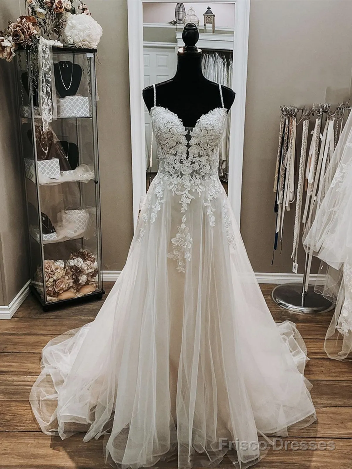 V Neck White Lace Wedding Dresses, V Neck White Lace Formal Prom Dresses
