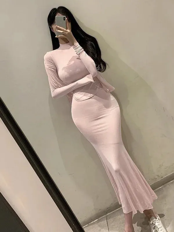 Womens Skirts Set Pink Korea Slim Sexy