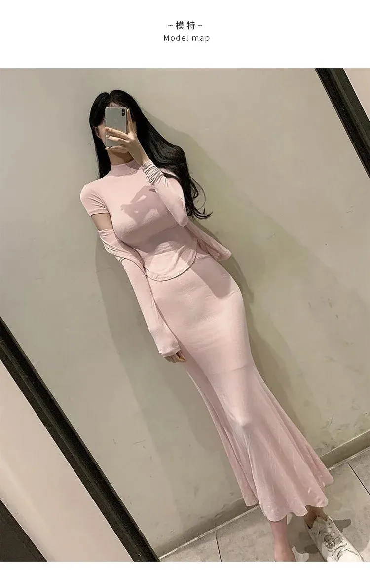 Womens Skirts Set Pink Korea Slim Sexy