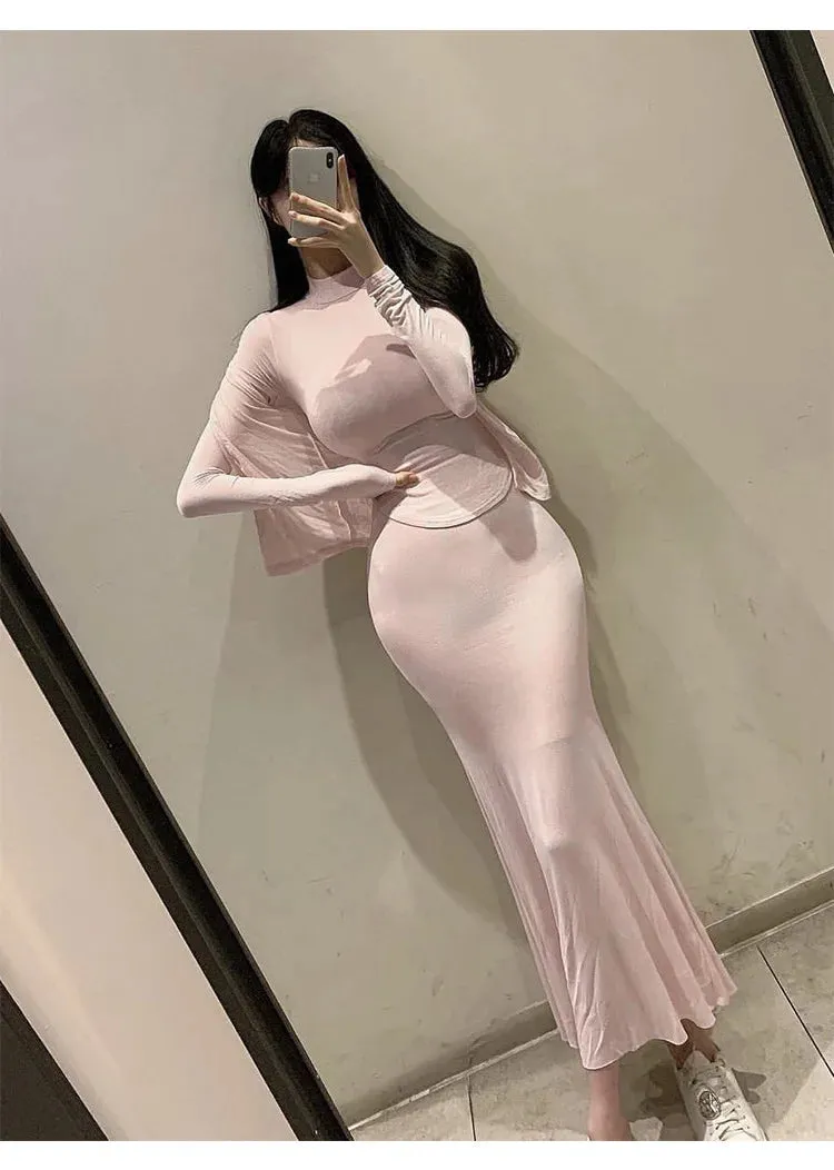 Womens Skirts Set Pink Korea Slim Sexy