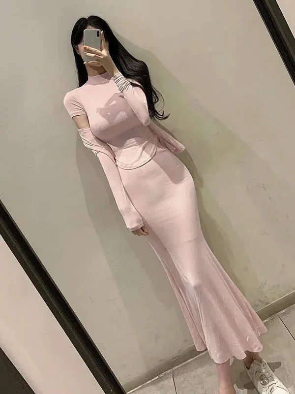 Womens Skirts Set Pink Korea Slim Sexy