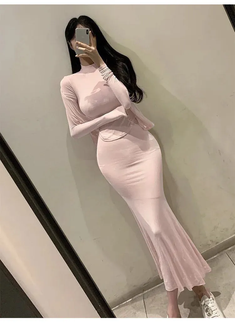Womens Skirts Set Pink Korea Slim Sexy