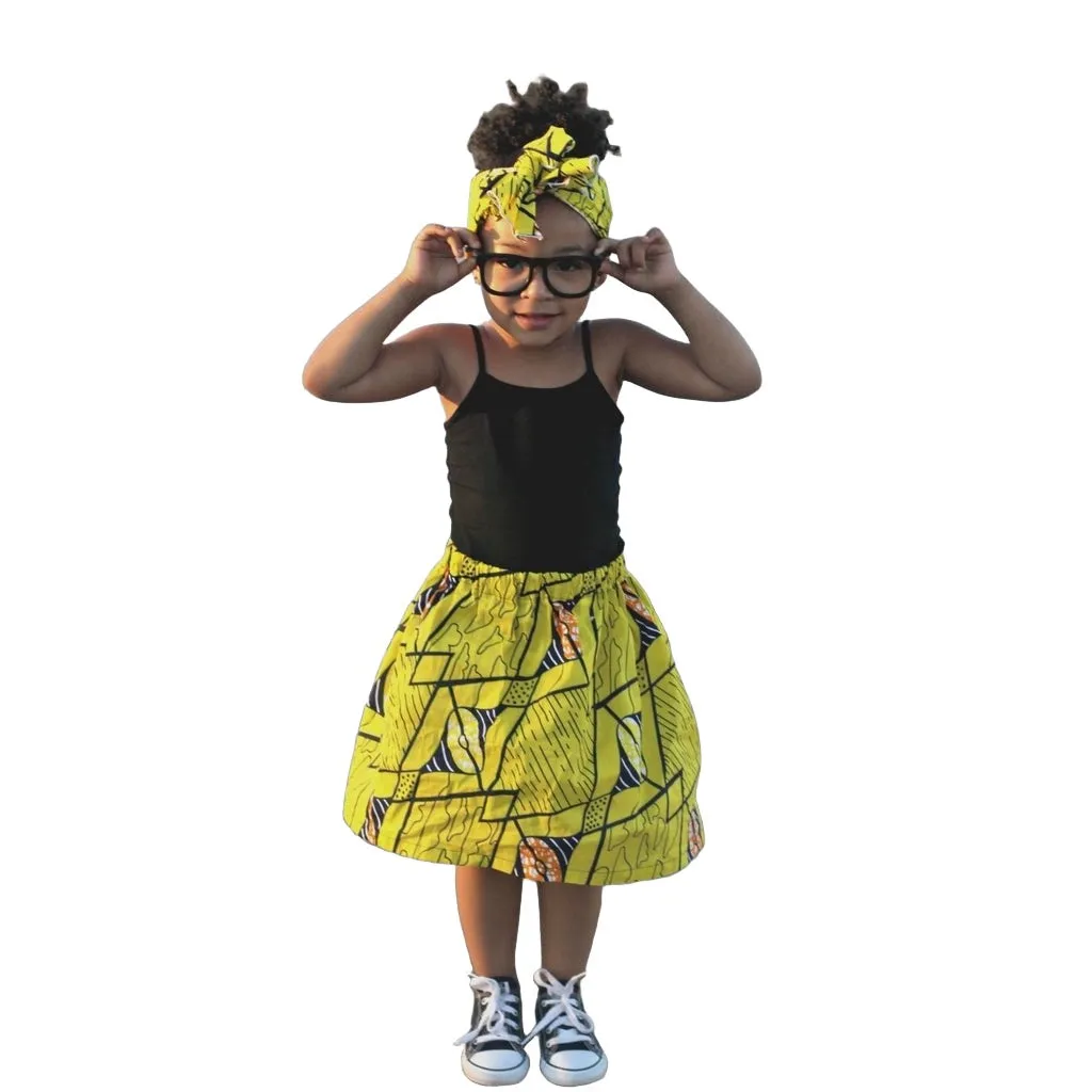 Yellow African Skirt and Headwrap Set